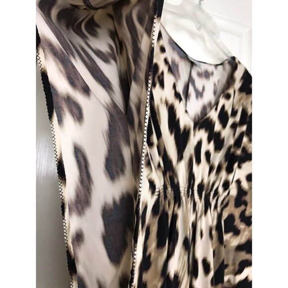 Worthington Women's Medium Leopard Print Pancho Style Top Stretch Gathered Waist - Picture 4 of 9